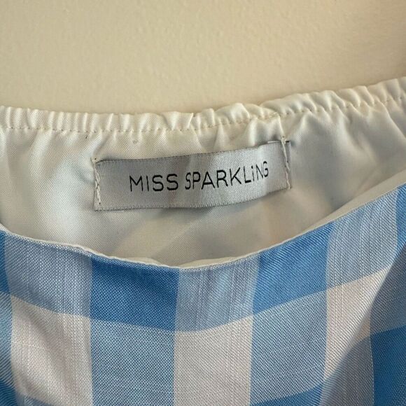 MISS SPARKLING fluter square neck mini ruffle blue gingham dress size Xl - Picture 3 of 12